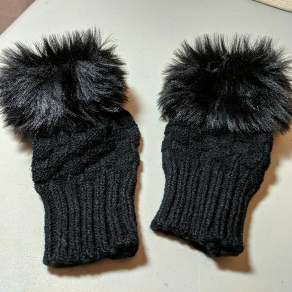 NEW Black Faux Fur Knit Mitts Fingerless Gloves - Picture 2 of 4
